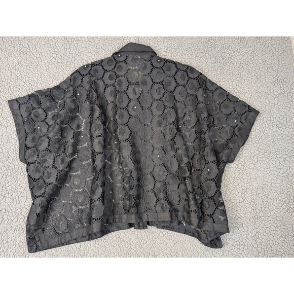 Andrea Jovine Black Lace Jacket With Linen Collar And Trim "Diamond" Accents Lrg - Picture 6 of 11